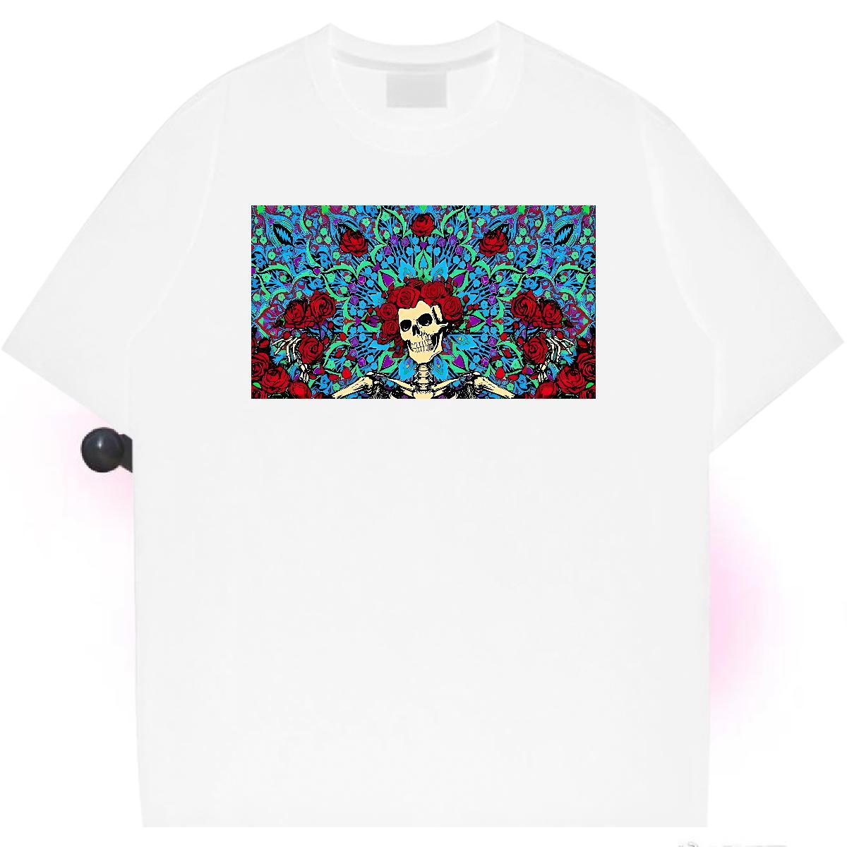 Loose T-Shirts for Men 100% Cotton 230g skull High Street Hip Hop Custom Cartoon Short Sleeve O-Neck Men Clothes T-Shirt Designer Tops