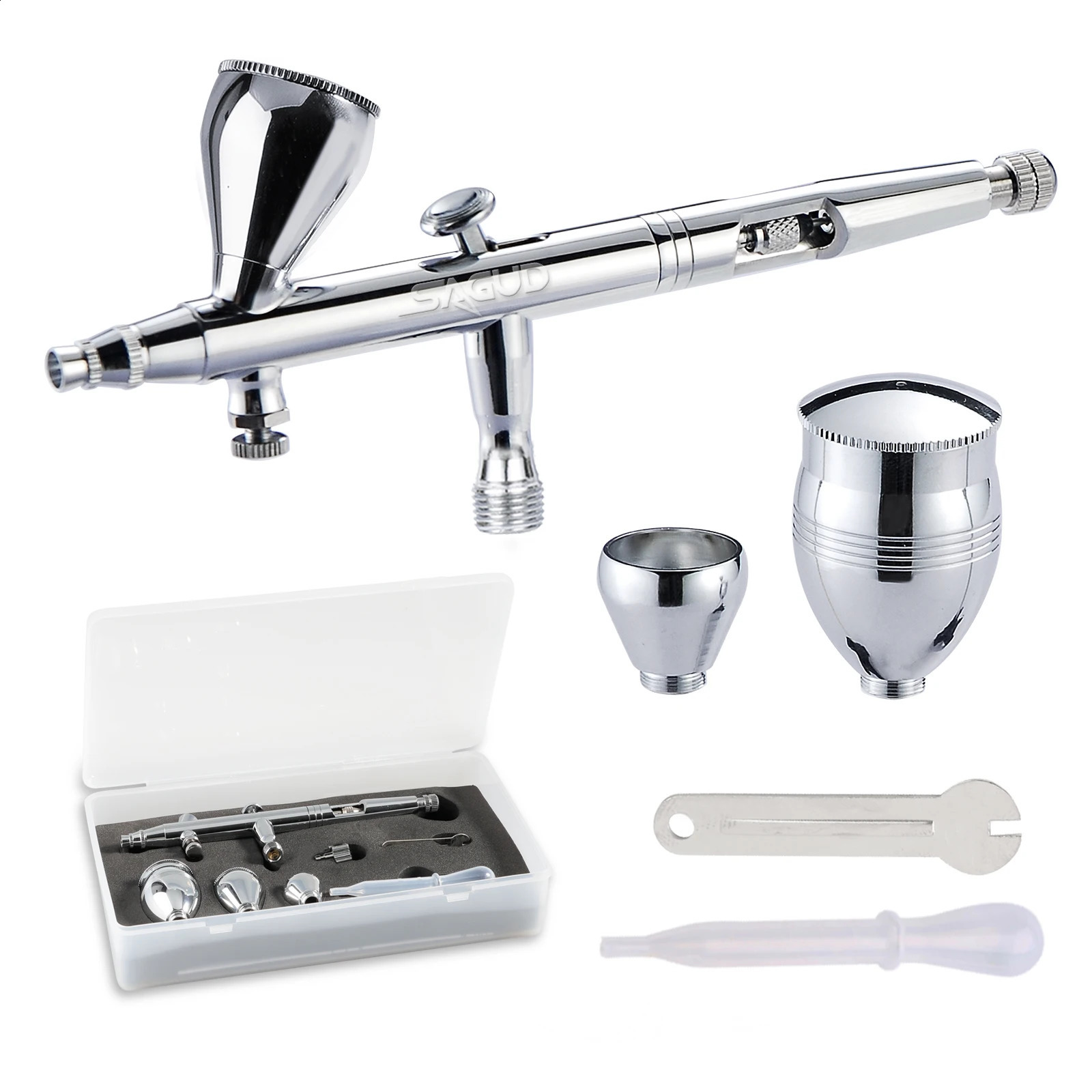 Spray gun set double acting professional air brush set with 2/5/13CC spray cup and wrench dropper tool used for cake tattoo painting 240823