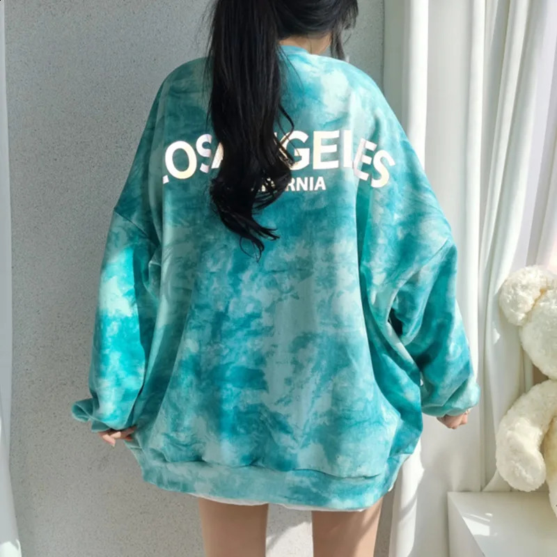 Women Sweatshirt Tie Dye Long Sleeve Hoodie Loose Tops Spring Autumn Cotton Pullovers Casual Female Fashion Streetwear 240824