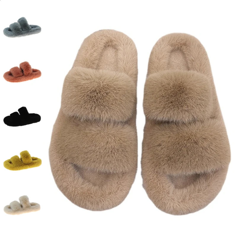 Women Fur Warm Winter Furry Fur Shoes Fluffy Plush Slippers Home House Indoor Shoes Bedroom Slippers Female Ladies Round Toe 240819