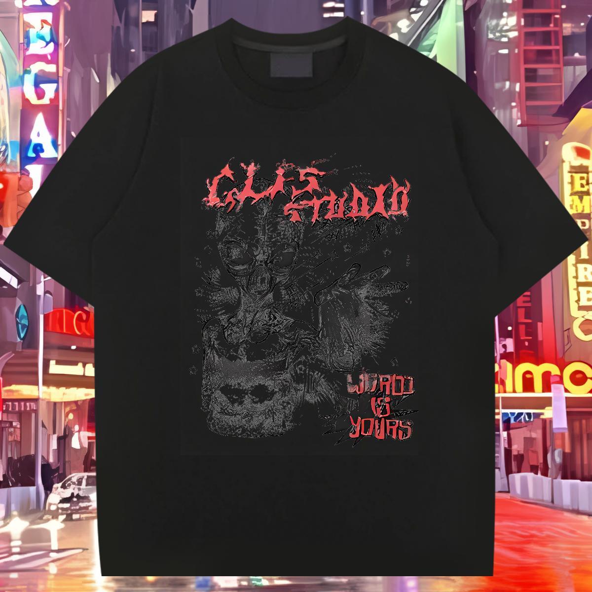 Cool T Shirts Men 230g 100% Cotton skull Anime Printing Street Skull Breathable Crew Neck Men Tshirts Designer Tees Shirts