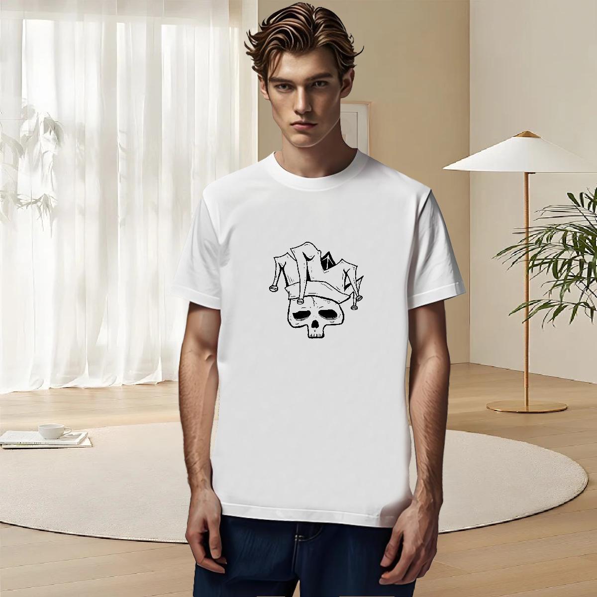 Unisex T Shirts Men 230g Cotton skull Daily Outfit Oversized 4XL O Neck Short Sleeves Men Tees Fashion Tee Shirt