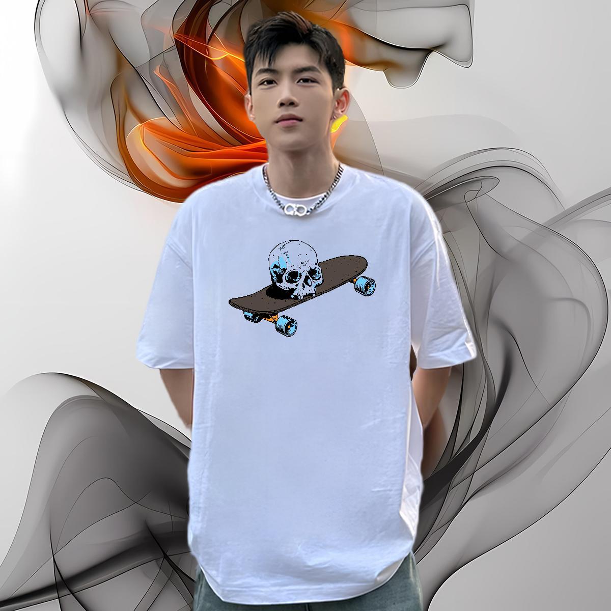 Wholesale Man T Shirts 230g Pure Cotton skull Street Cartoon Print Short Sleeve O-Neck Couples T Shirts New Designer Polos
