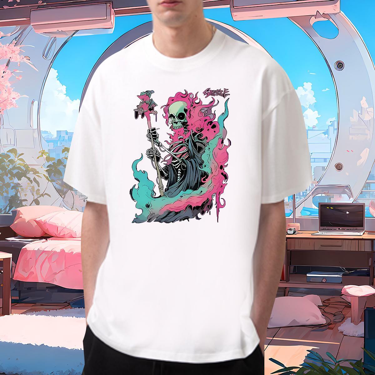 Unisex Men T Shirts 230g Cotton skull Casual Black White O Neck Short Sleeves Men Tshirts Designer Fashion Tee Shirt