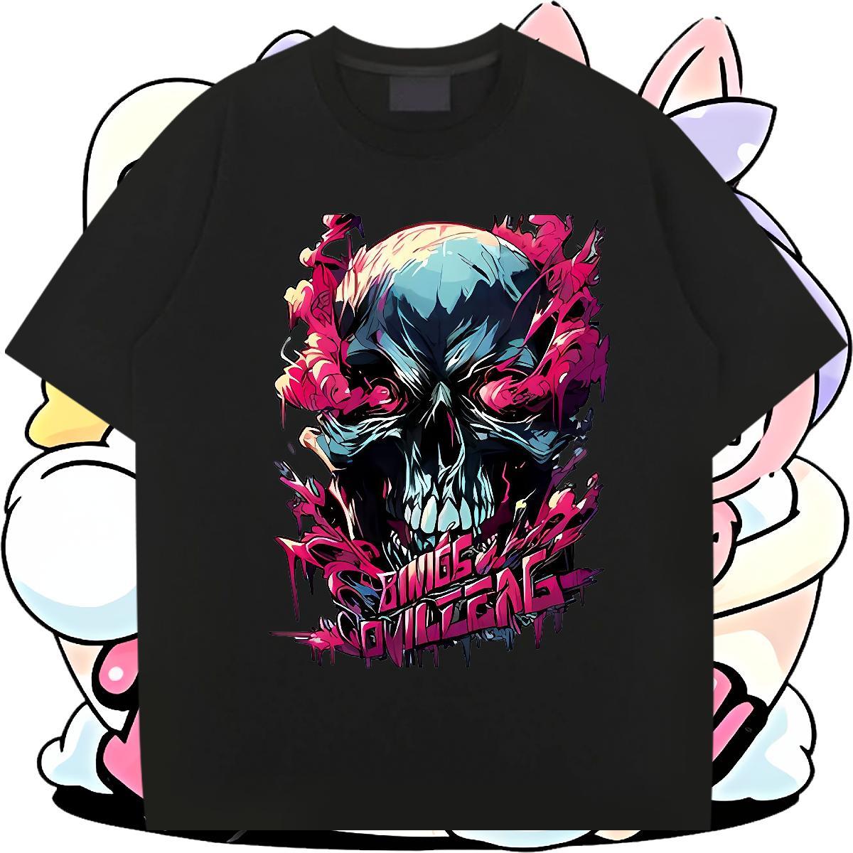 High Quality T Shirt For Man 230g Cotton skull Spring Summer Skull Round Neck Short Sleeve Men Tshirts DIY Customized Wear