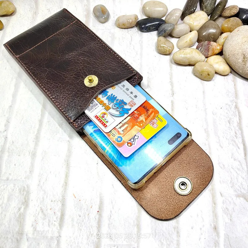 Mobile Phone Waist Bag Holster Genuine Leather Phone Sheath Universal Belt Pouch Pack Mens 2102DK 250103