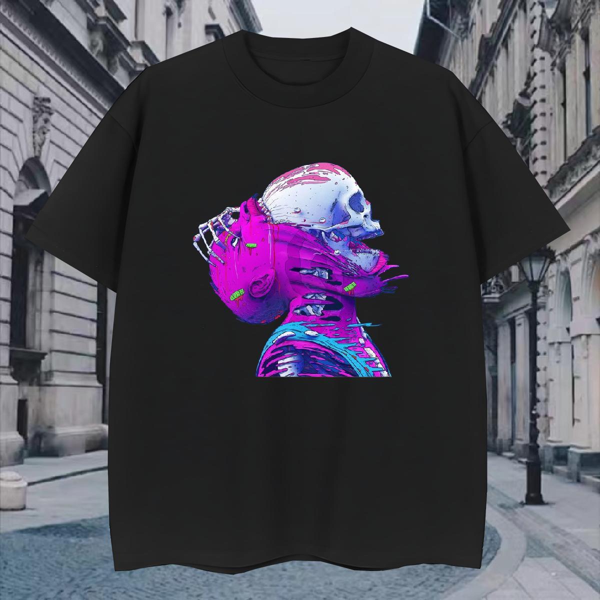 Popular T-Shirts 230g 100% Cotton skull Casual Beach Custom Cartoon Breathable Crew Neck Men Tees DIY Customized Tshirts