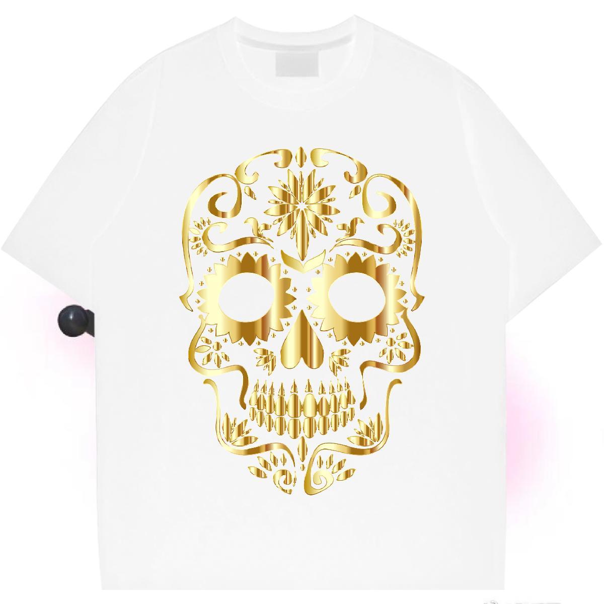 Cool T shirt 230g Pure Cotton skull Casual DIY Printed O Neck Short Sleeves Men Tees Stylist Top Tees