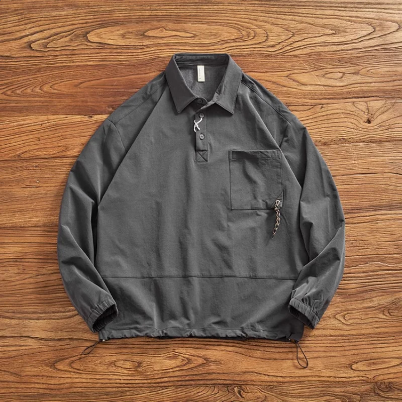 Lapel POLO collar shirt men long sleeve autumn retro fashion loose wide version of casual outdoor shirt jacket 240824