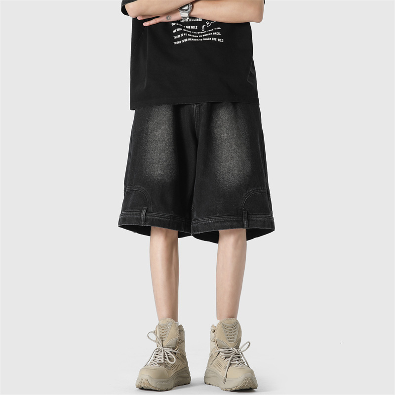 American Style Inverted Denim Shorts for Mens Summer New Trend Loose Washed and Cool Five Quarter Pants Casual and Versatile Mid Length Pants