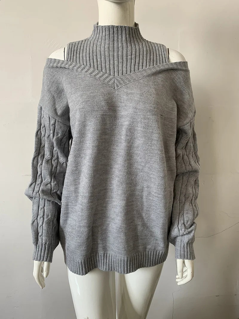 Autumn Winter Off Shoulder High Neck Long Sleeve European and American Sweater Loose Knit Cardigan 240824