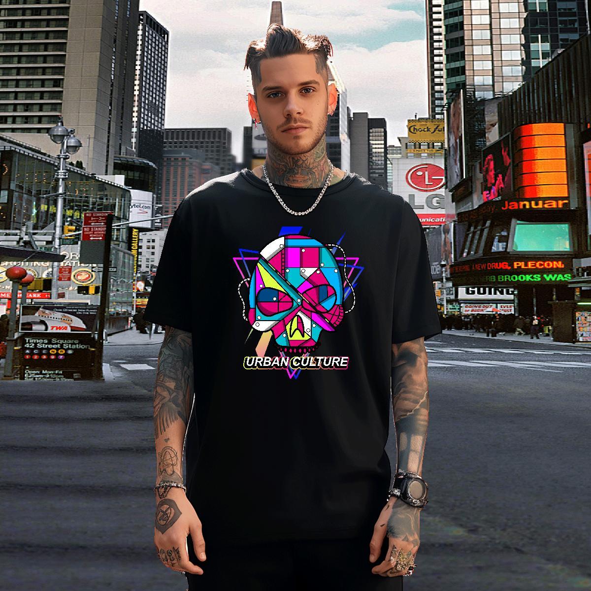 Popular T-Shirts for Men 230g 100% Cotton skull Casual Beach DIY Anime Round Neck Short Sleeve Couples T Shirts Fashion Design Tee Shirt