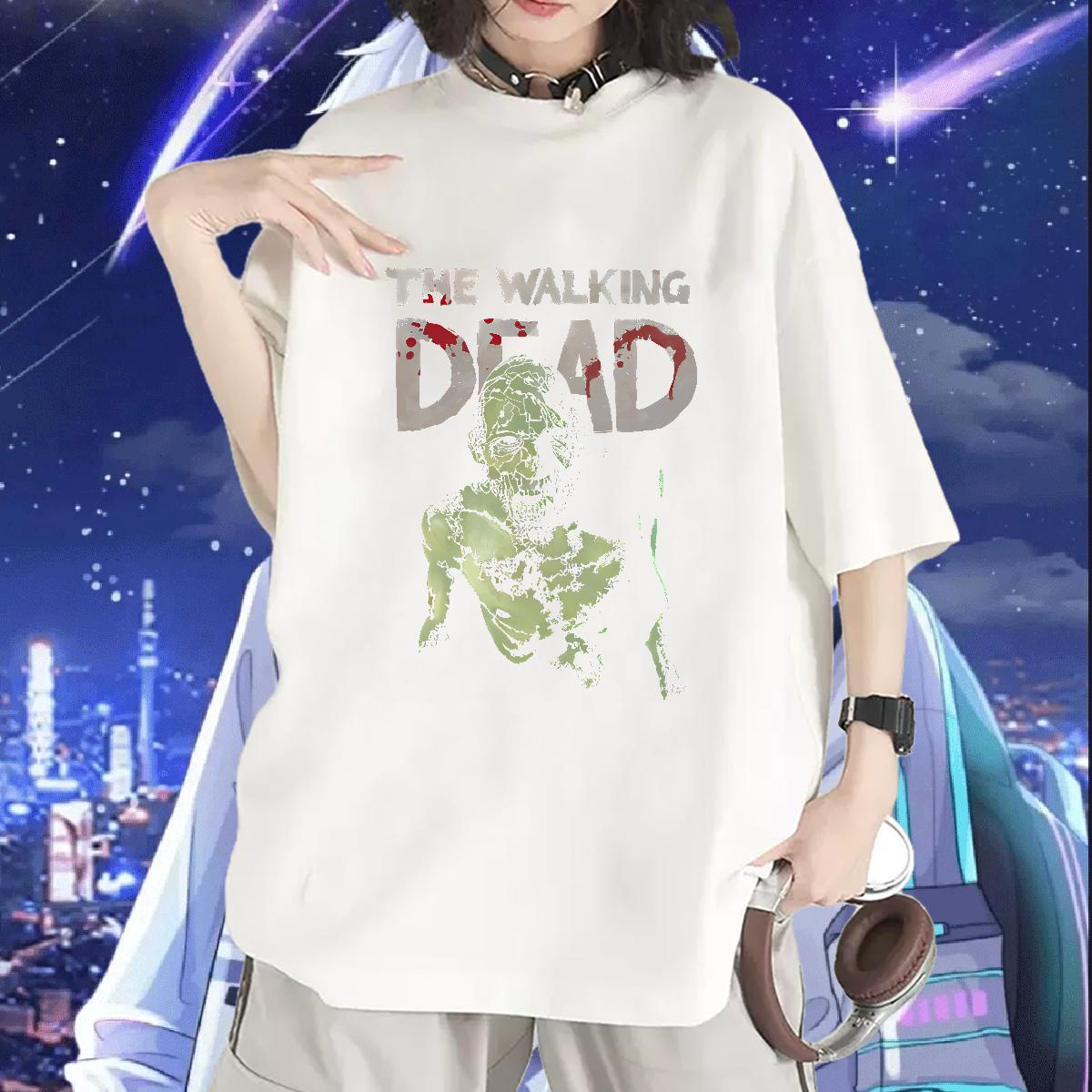 Female Women Tees 230g Cotton scary Home Outdoor T Shirt For Woman Short Sleeve O-Neck Floral Print Tops Shirt