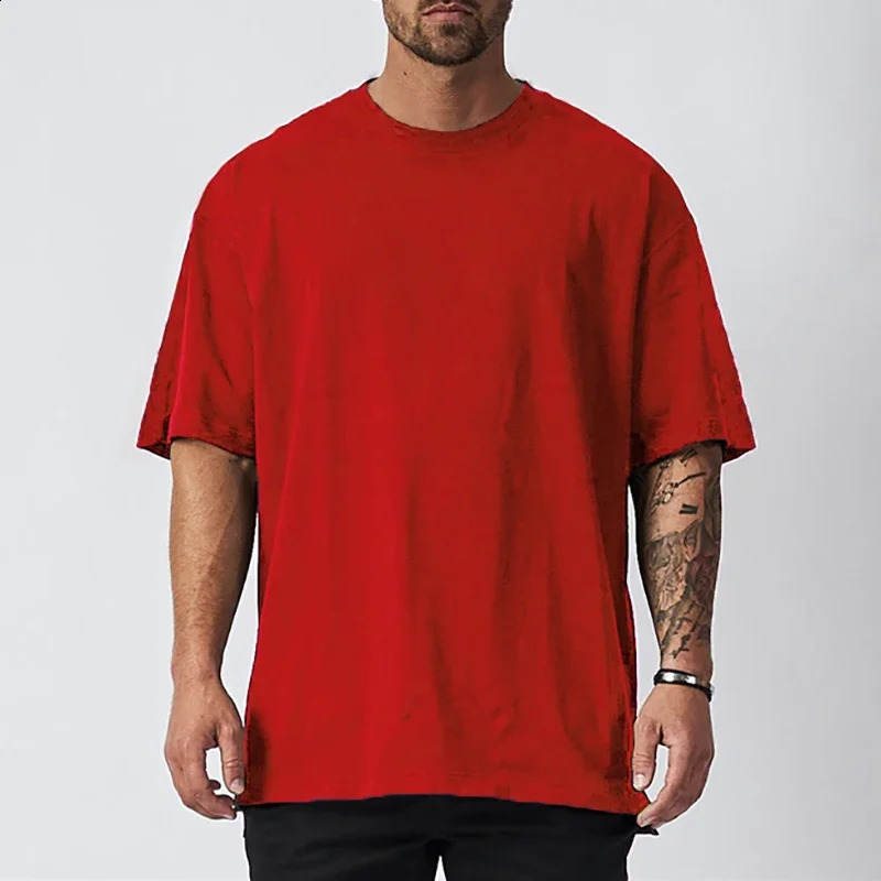 Cotton Mens Blank T-Shirt White Oversized Retro Solid Color T-Shirt Large Size Mens Womens Fashion Short Sleeve Mens T-Shirt 240824