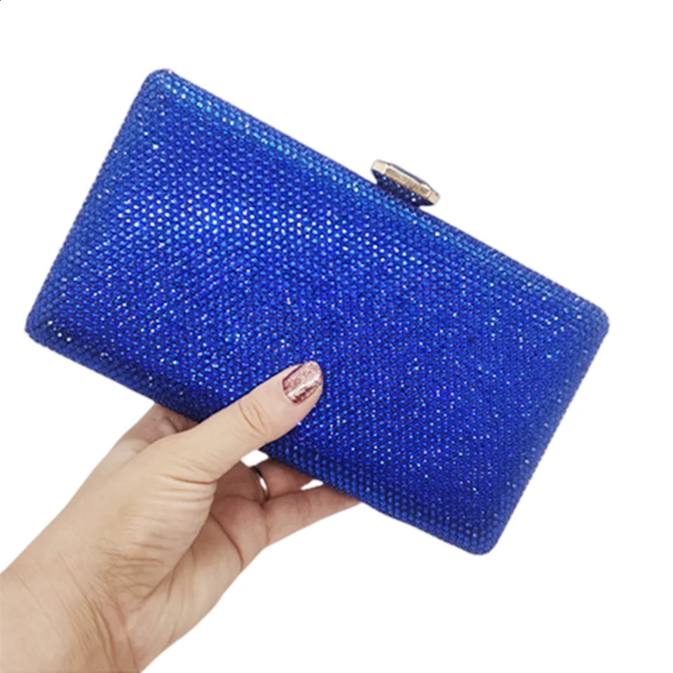 Chaliwini sky blue Women Crystal Clutch Evening Bags Wedding Bridal Box Handbags Party Dinner Diamond Purse 240824Z