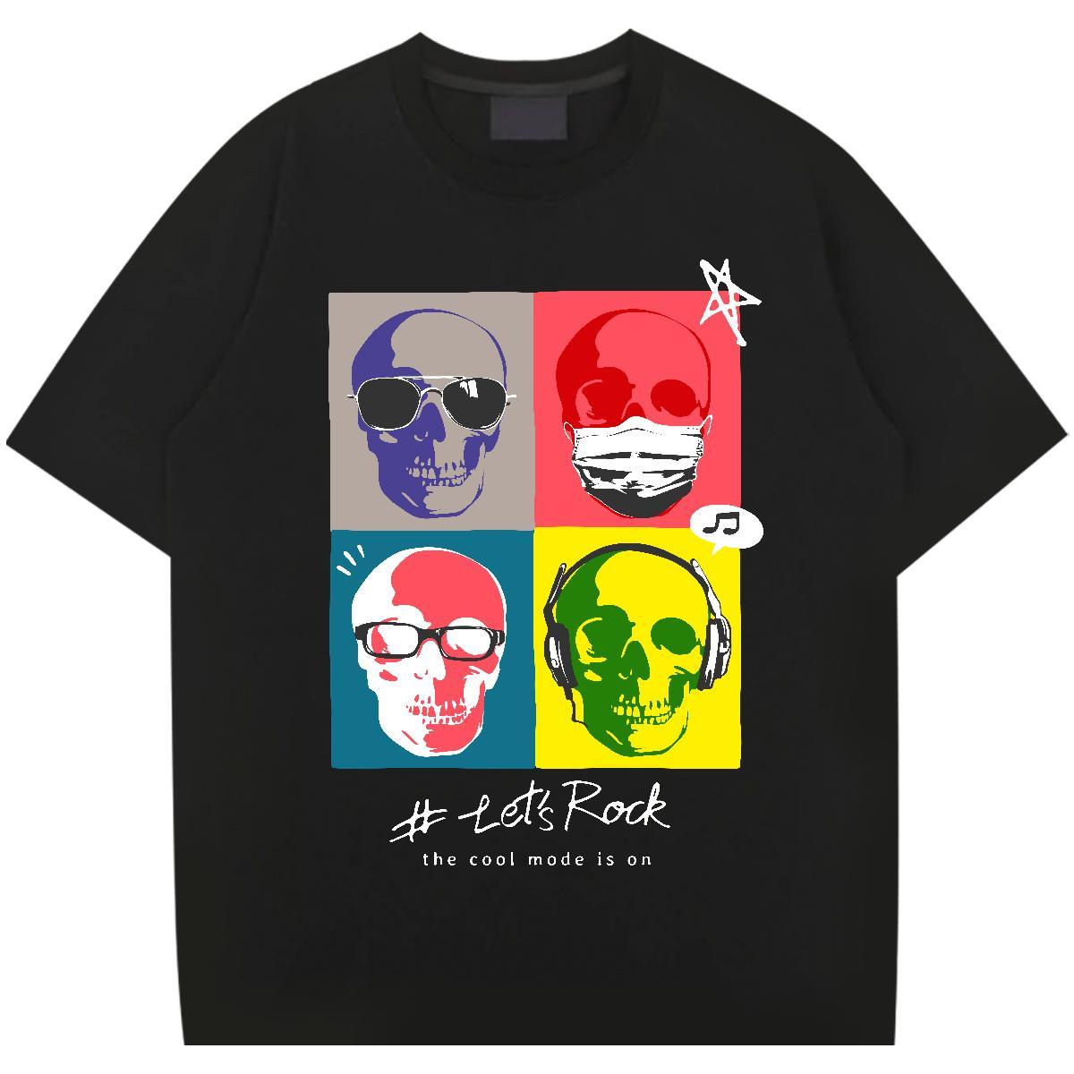 Loose T-Shirts for Men 230g Pure Cotton skull Sports Casual Custom Anime Crew Neck Breathable Men Clothes T-Shirt Designer Tops Shirt