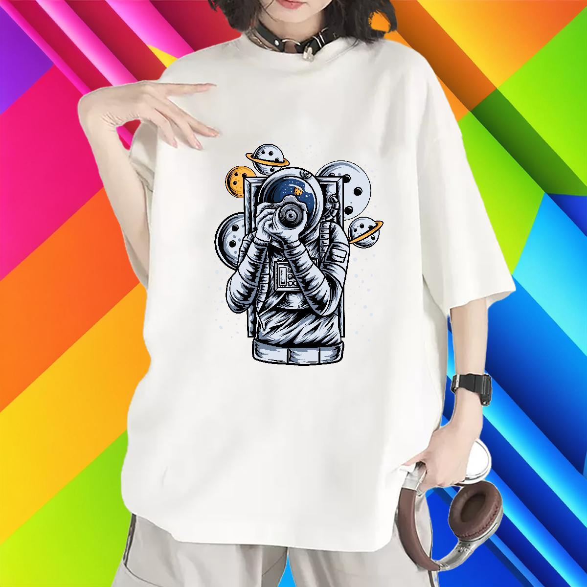 Female Couples T Shirts 230g Pure Cotton cosmonaut Casual Sport Women T Shirts Short sleeve Soft Graphic Polos