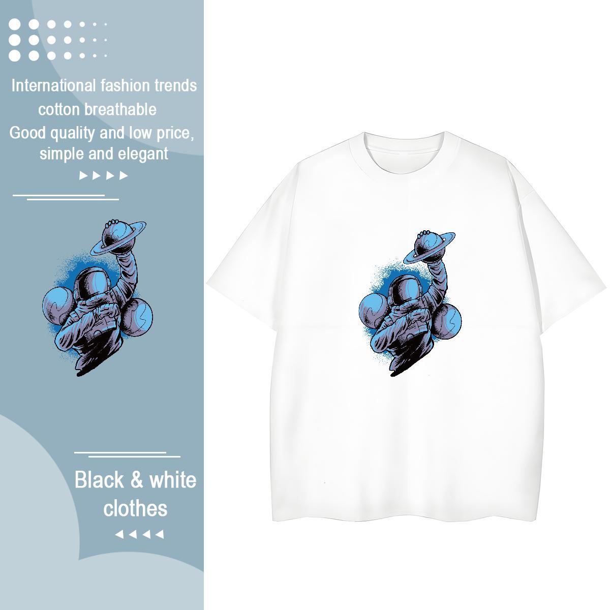 Loose Woman Tshirt 230g Pure Cotton cosmonaut Spring Summer T-Shirts for Women Short sleeve Soft Oversized Tshirts
