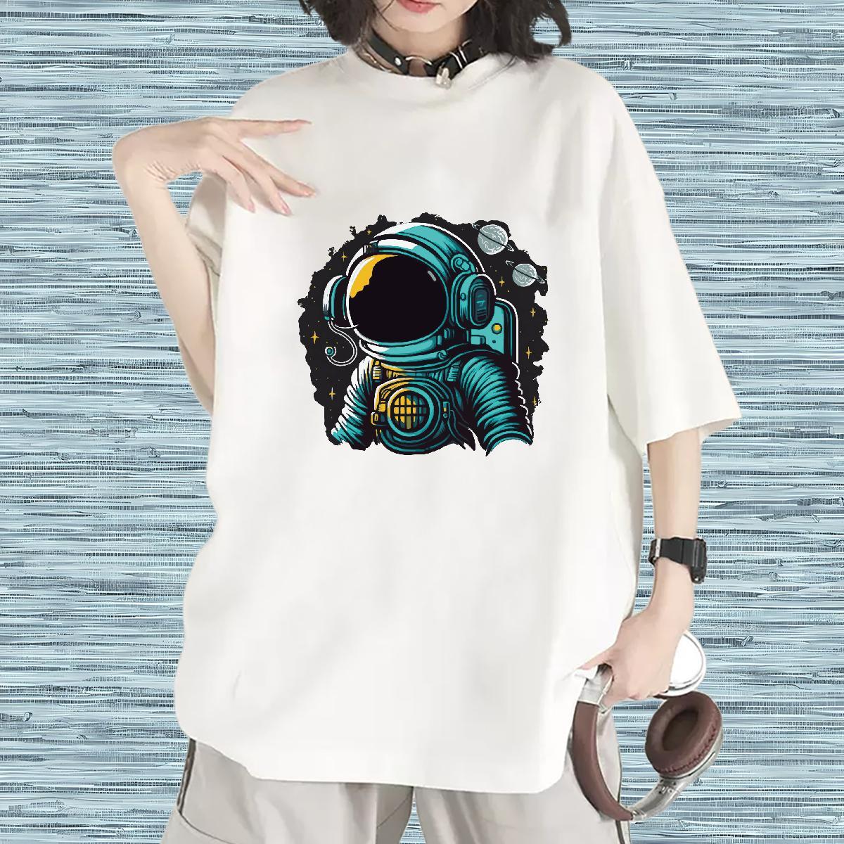 Popular Womens Tshirts 100% Cotton 230g cosmonaut Casual Daily Wear Women T Shirts Breathable Custom Printing Clothings
