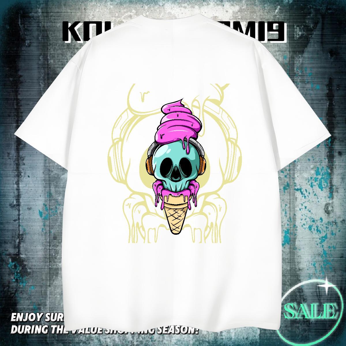 Popular T-Shirts 230g Cotton skull Casual Daily Wear DIY Anime O-Neck Short Sleeve Men Tops Tees 2024 Polos