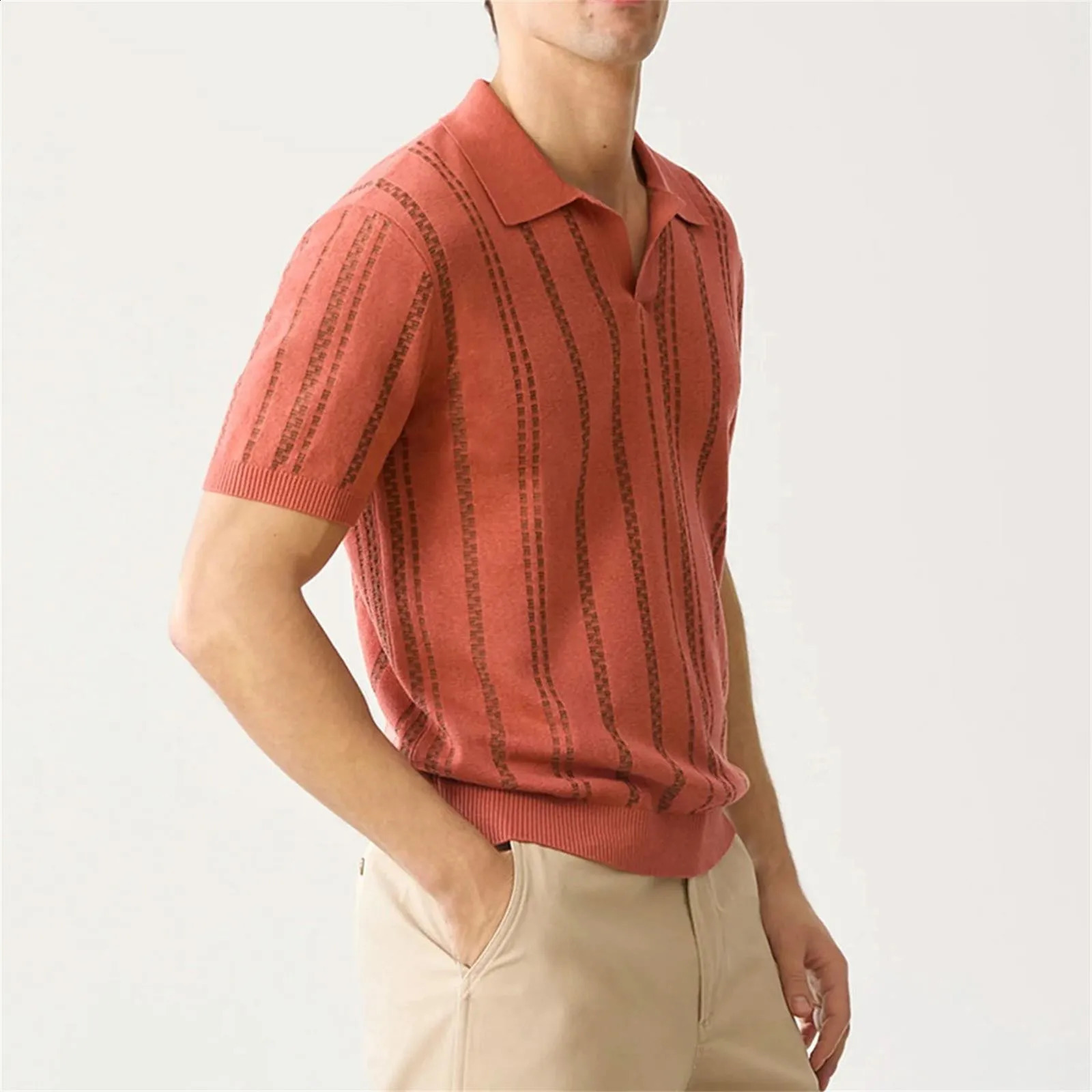 Knit Shirts Button Up Textured Shirts Casual Solid Color Slim Fit Short Sleeve Summer Tee Shirt Mens polo Shirt 240814