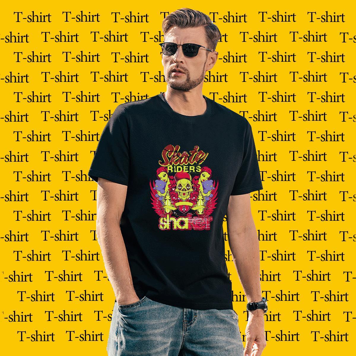 Brand T-Shirts for Men 230g Pure Cotton skull Summer Casual Customized Print Round Neck Short Sleeve Men Tees 2024 Summer Top Tees
