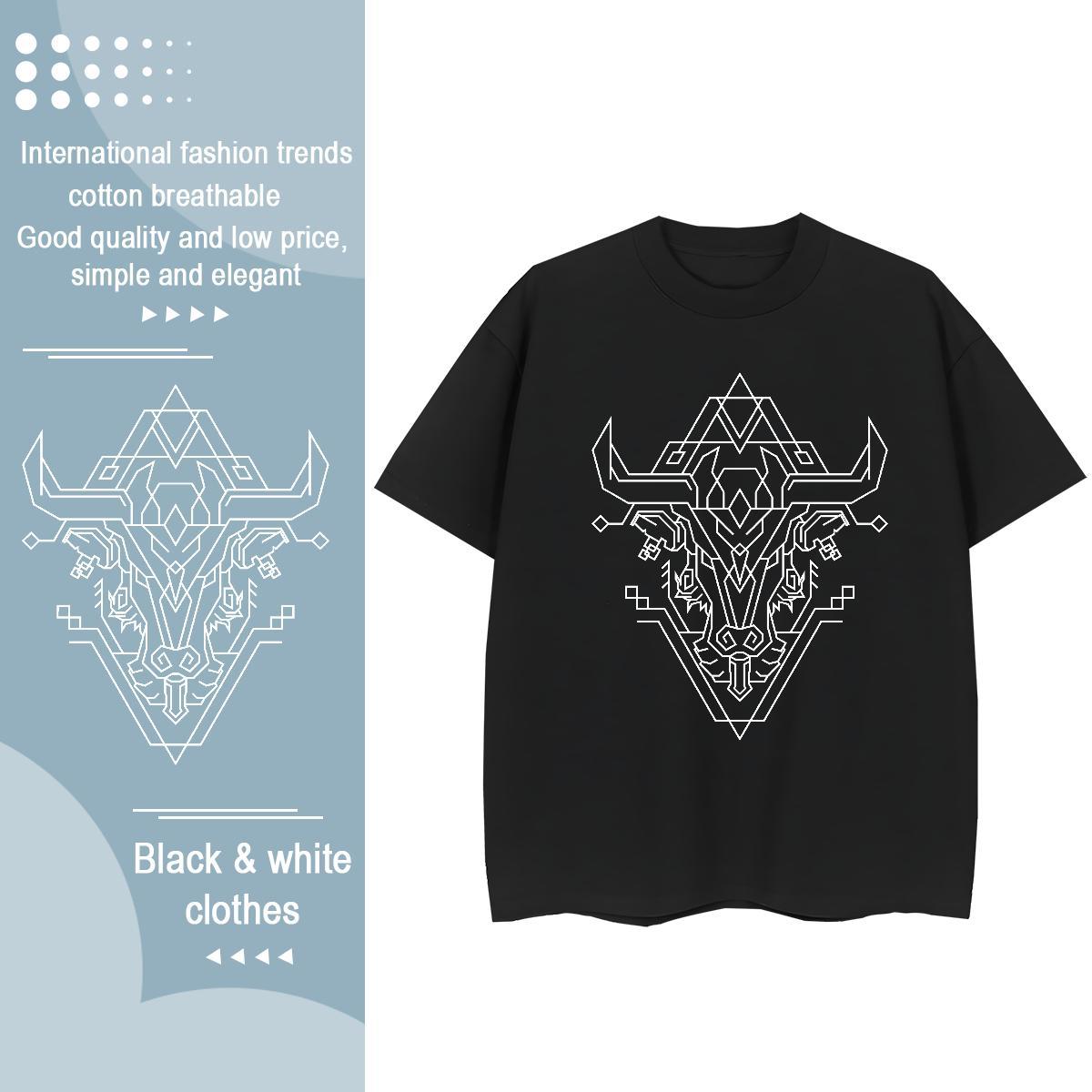Unisex Women Tees 230g Pure Cotton Lines Summer Casual T-Shirts Breathable Anime Polos
