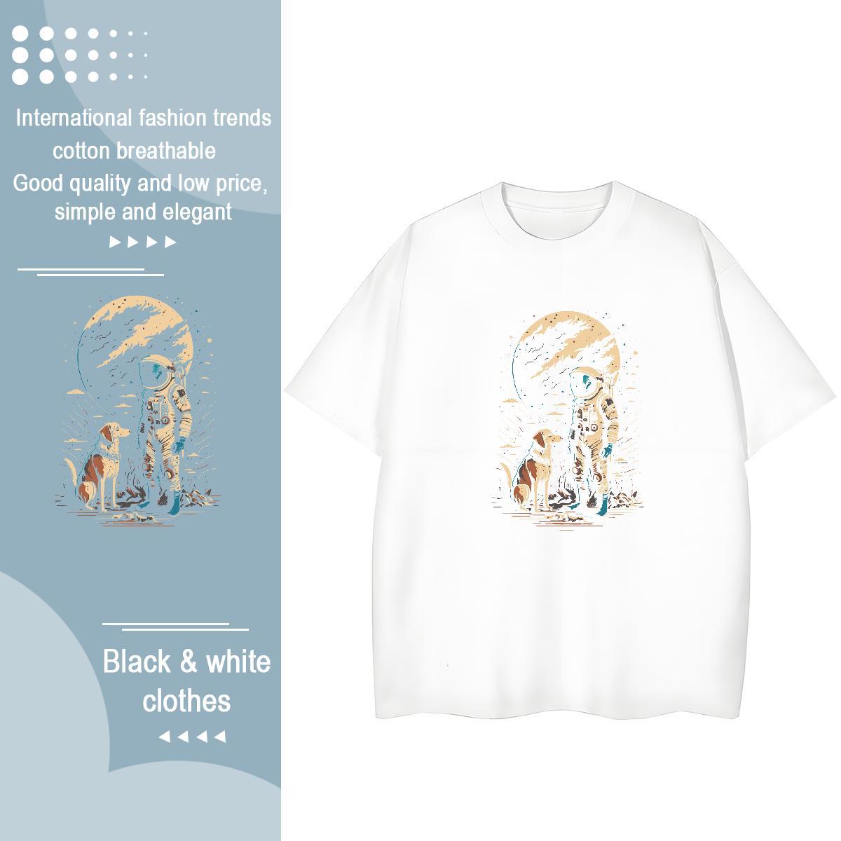 Popular Lady T shirt 230g Pure Cotton planet Hip Hop Woman T Shirts Breathable Soft Plus Size Cartoon Tees Shirts