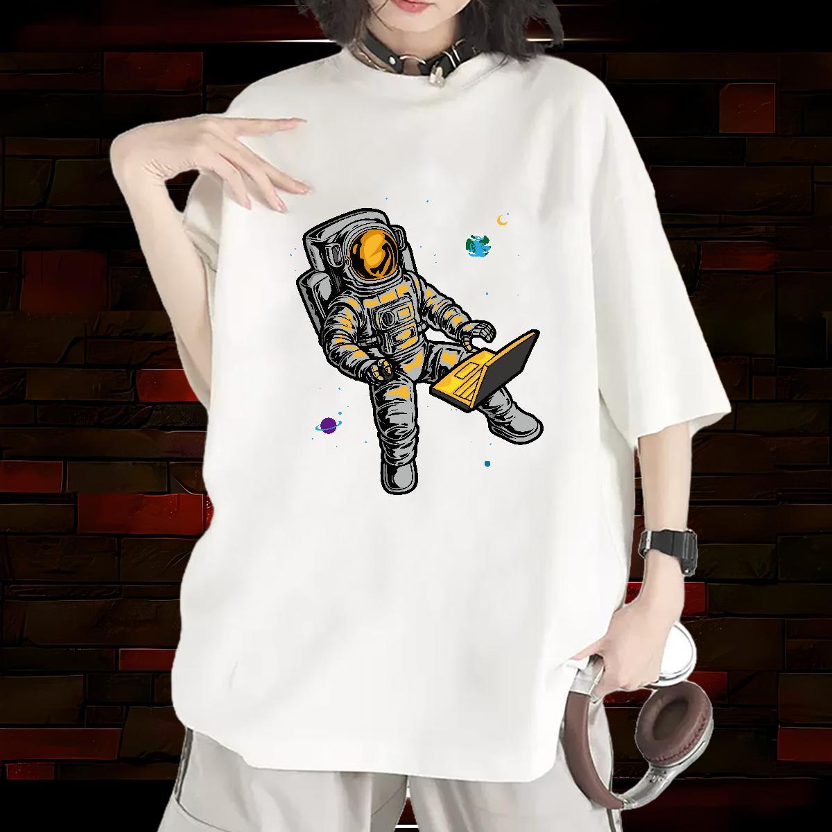 Nice Tshirt for Man Woman 230g Cotton cosmonaut Home Outdoor T-Shirts for Women O Neck Short Sleeves Graphic Tshirts