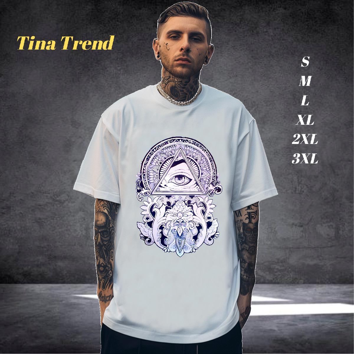 Soft T Shirt For Man 230g Cotton eye of the devil Casual White Plus Size Breathable Crew Neck Men Tops Tees Fashion Casual Clothings