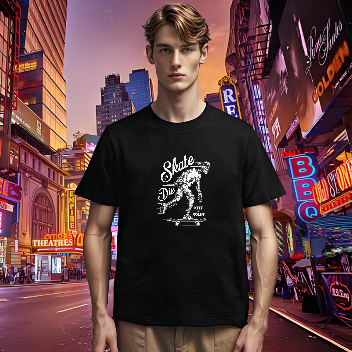Loose Mens T Shirts 100% Cotton 230g skull Outdoor Floral Print Crew Neck Breathable Tshirt for Man Woman 2024 Polos