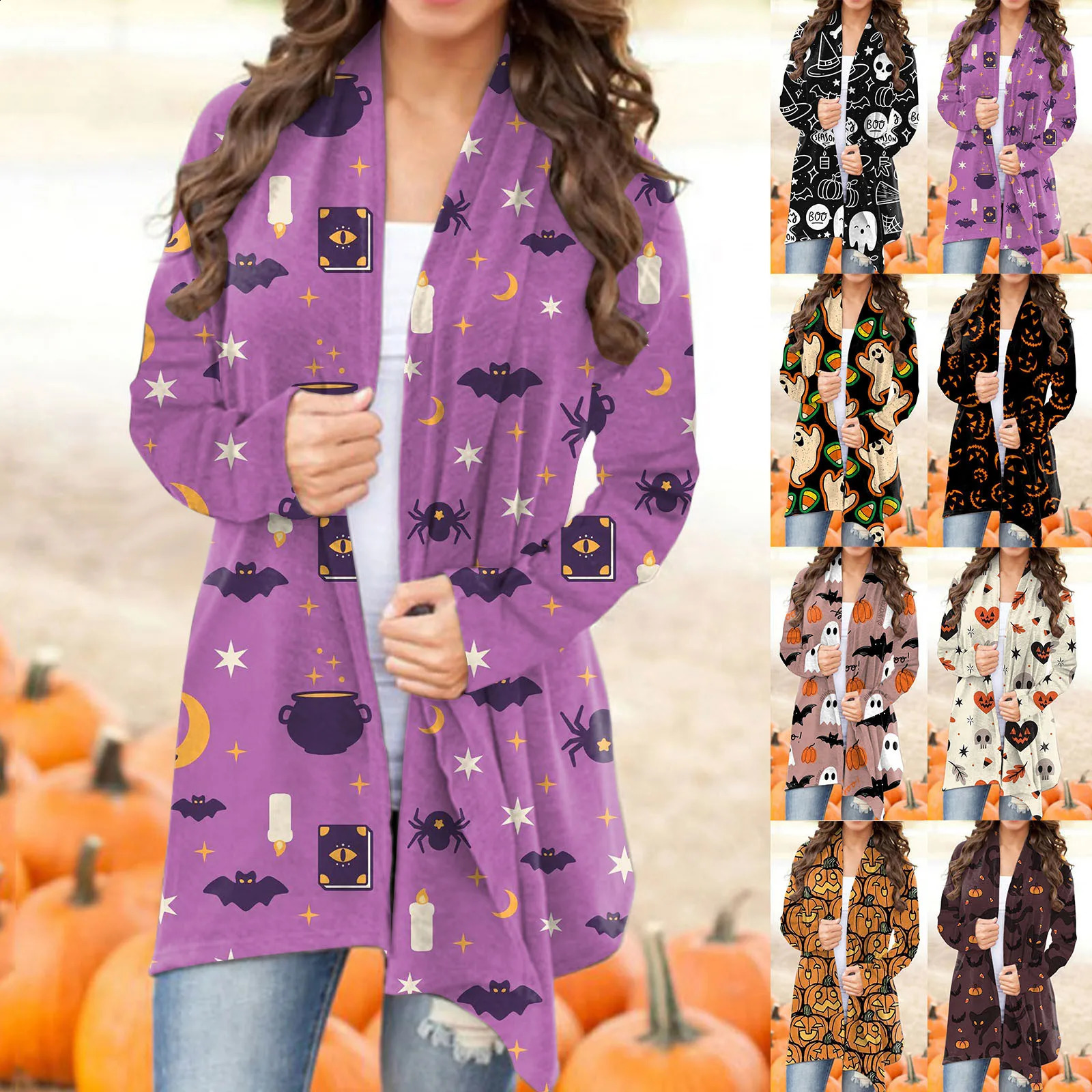 Autumn Winter Cardigan Women Halloween Skull Print Casual Open Stitch Lady Elegant Sweater Coat Blouse Clothes Streetwear 240824
