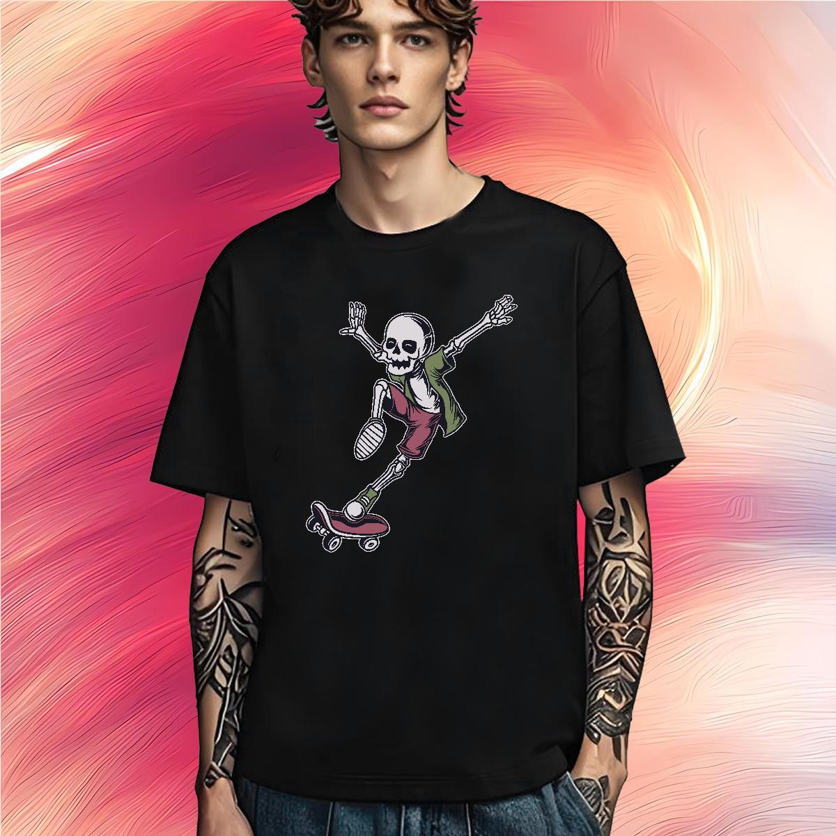 Cool T Shirts Men 100% Cotton 230g skull Daily Wear Anime Print Pure Cotton Men Tshirts Classic Tees Shirts