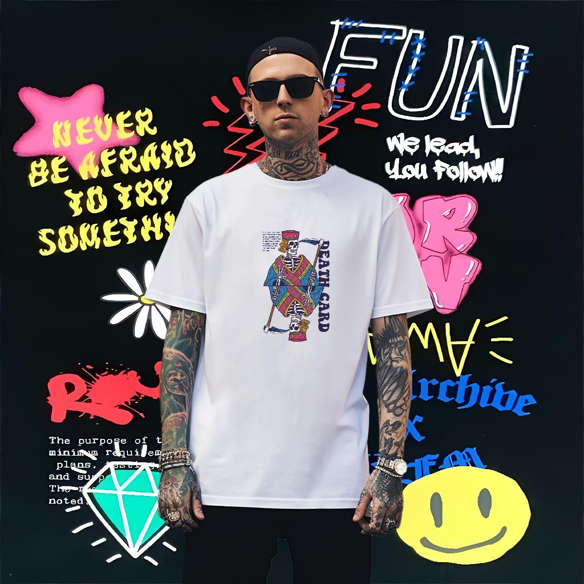 Unisex T Shirts Men 230g 100% Cotton skull Beach DIY Printed Breathable Short Sleeve Men Clothes T-Shirt Custom Tshirts