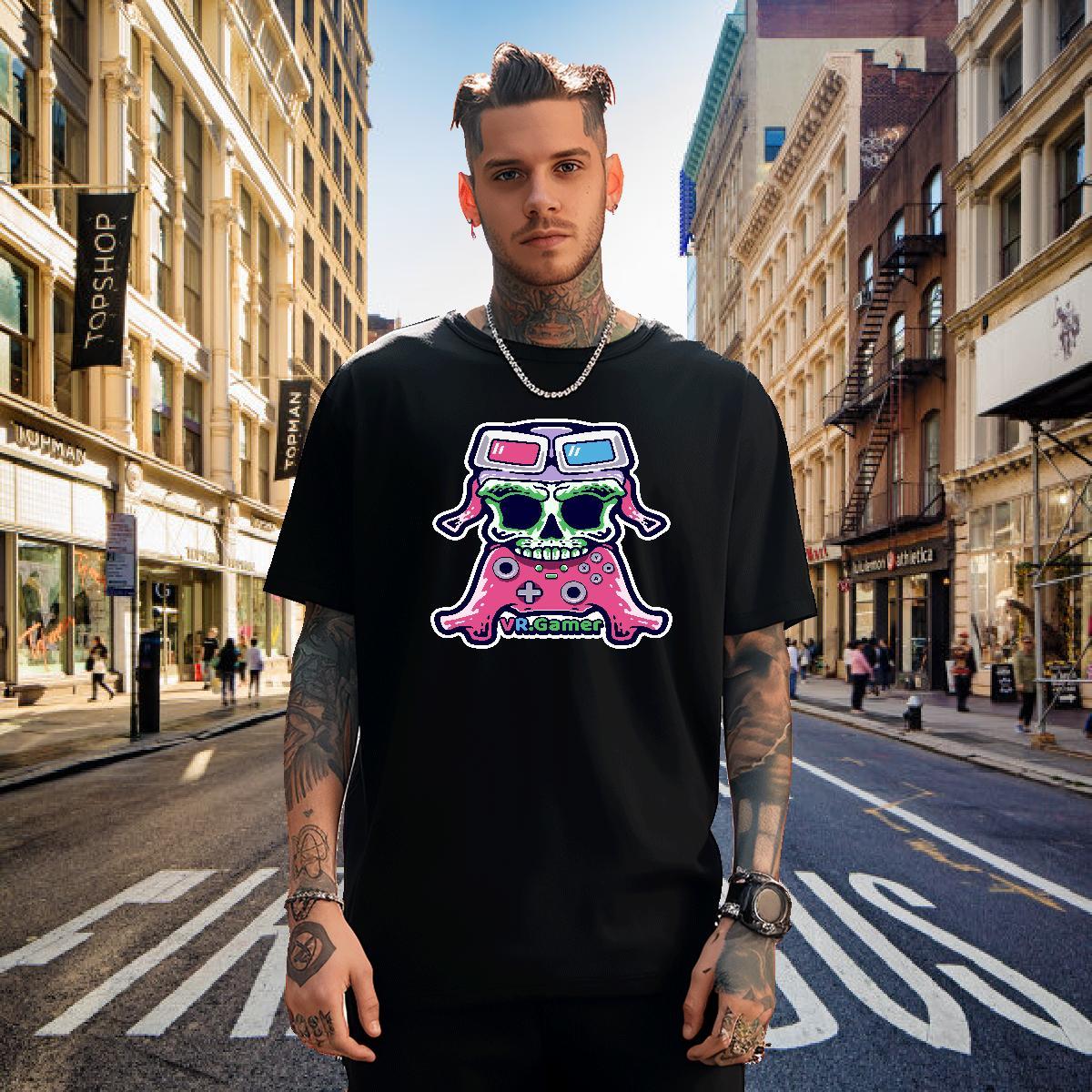 Brand T Shirt For Man 230g Pure Cotton skull Casual Graphic Breathable Short Sleeve Men Tees New Clothings