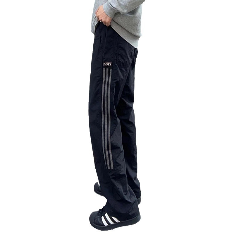 Korean Style Striped Pants Mens Summer New Quick Drying Work Pants Straight Leg Sports Casual Long Pants