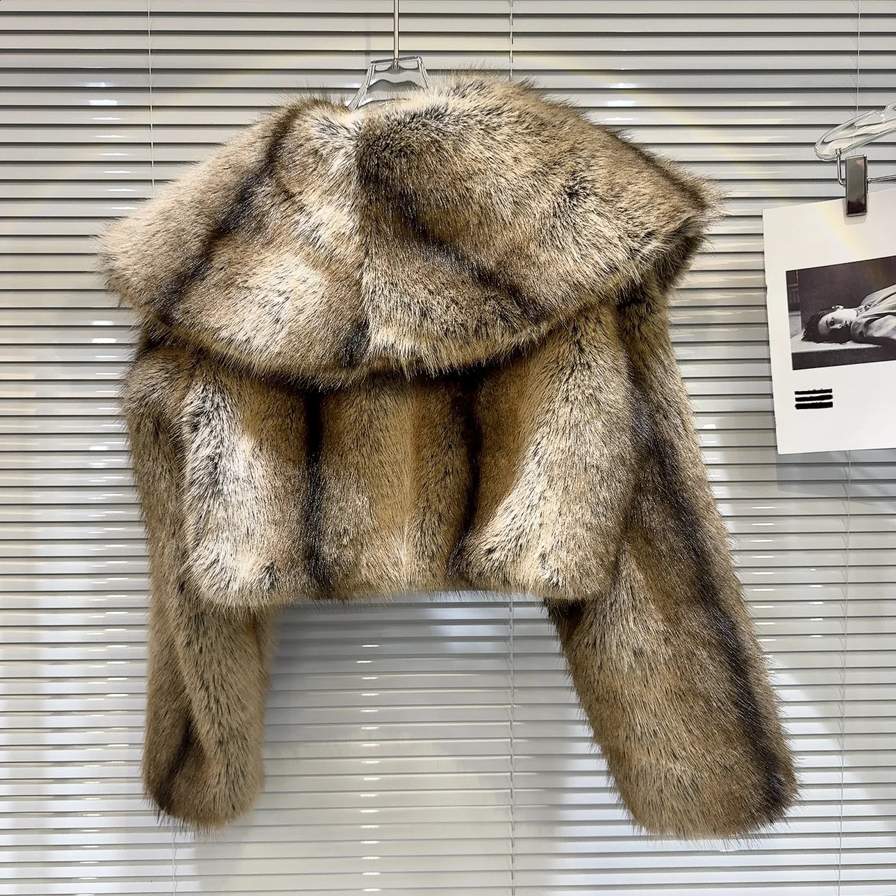 PREPOMP Winter Eco friendly Artificial Fur Collar Cotton Lined Jacket Womens Thick Khaki Warm Short Coat GM507 240824