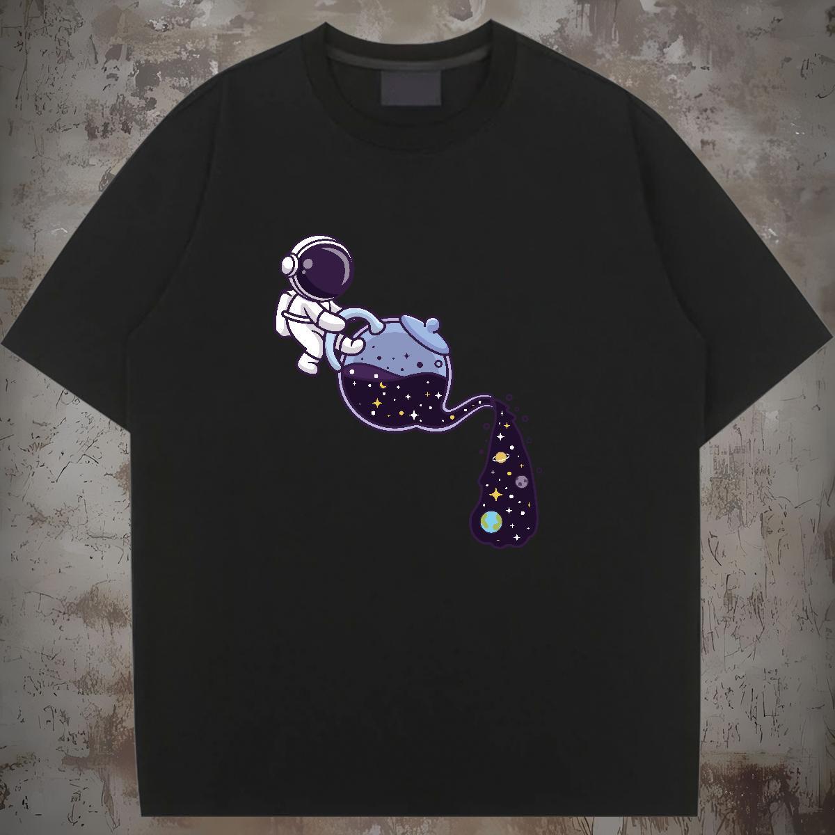 Nice Womens Tshirts 230g Cotton universe Sport T shirt Breathable Crew Neck Cartoon Printing L-4XL Top Shirts