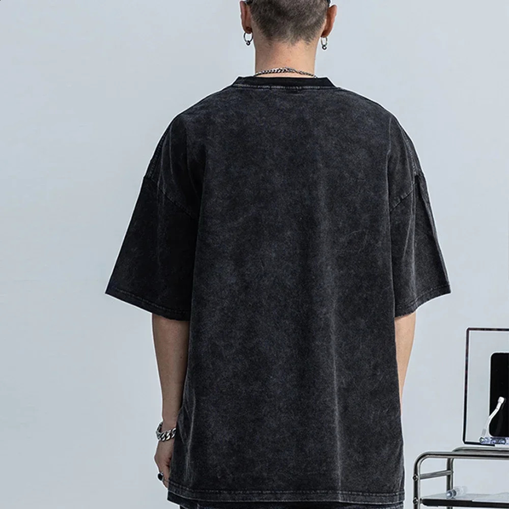 Couple Summer Washed T Shirt Retro Hip Hop Streetwear Men Women Casual T-shirt Short Sleeve Vintage Black Acid Wash Y2k Clothes 240813