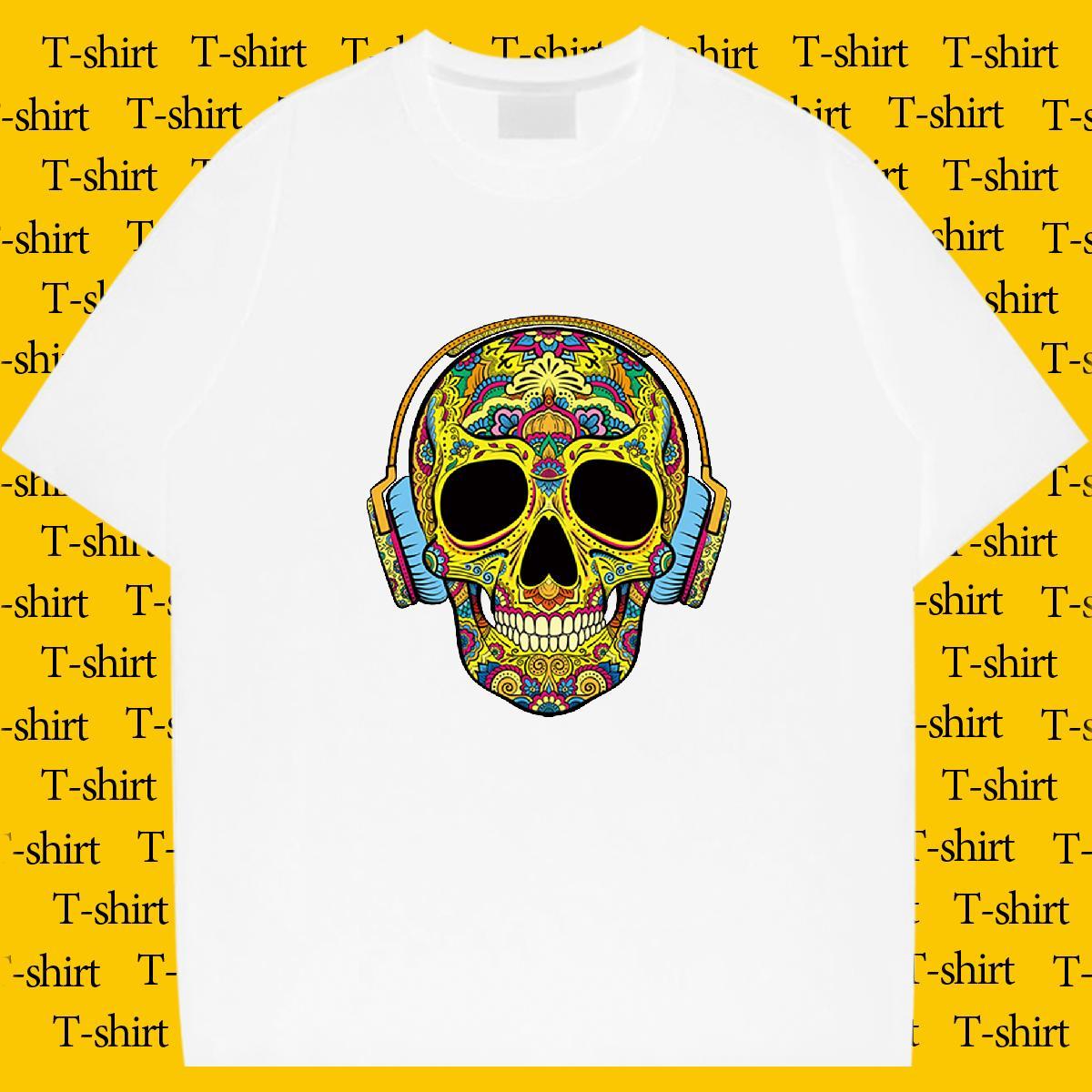 Wholesale T-Shirts 100% Cotton 230g skull Beach Black White Breathable Crew Neck Mens Tshirts Free Shipping Tees