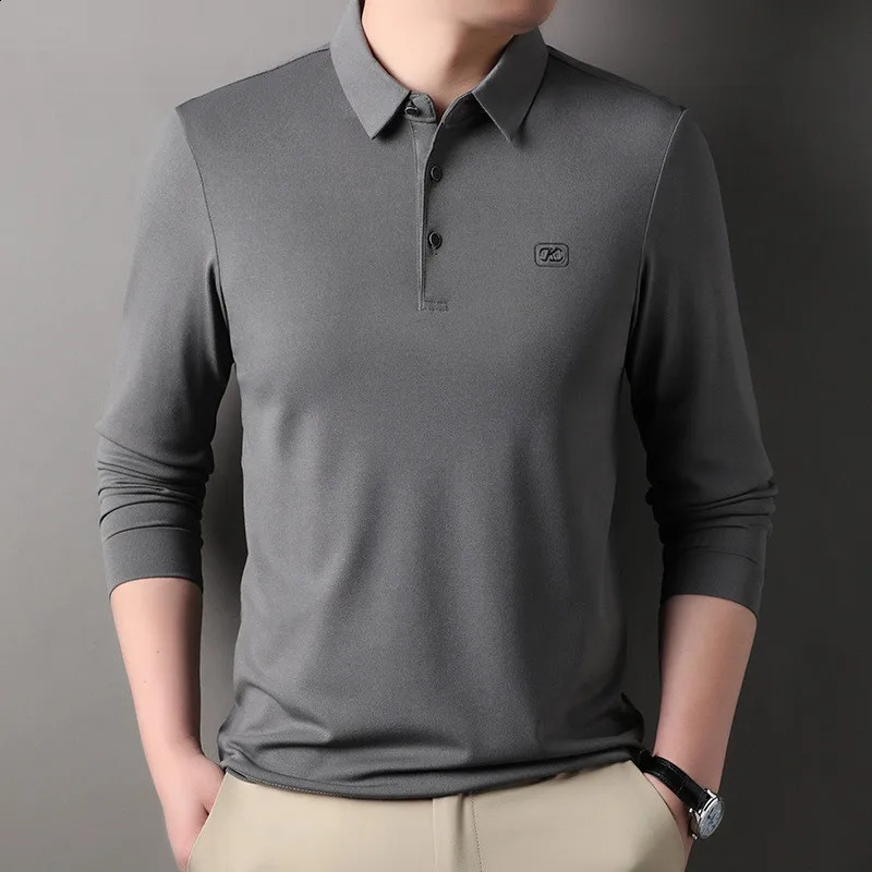 Autumn Polo Shirt Men Solid Long Sleeve Casual Spring Clothing Loose Fit Business Polos T-shirt Korean Golf Tops 240824