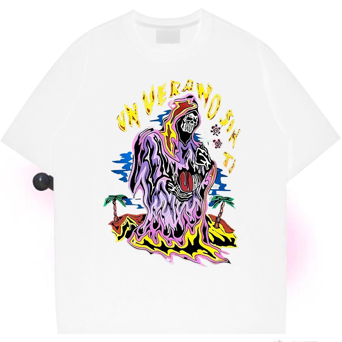 Wholesale T-Shirts 230g Pure Cotton skull Home Outdoor Anime O Neck Short Sleeves Men Clothes T-Shirt Classic Casual Tops Tees
