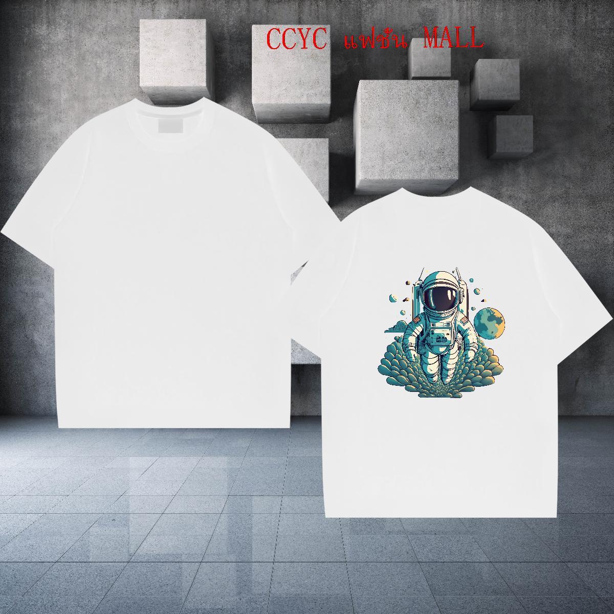 High Quality T-Shirts 100% Cotton 230g spaceman Daily Outfit Cartoon Print Round Neck Short Sleeve Men Clothes T-Shirt Stylist Tees