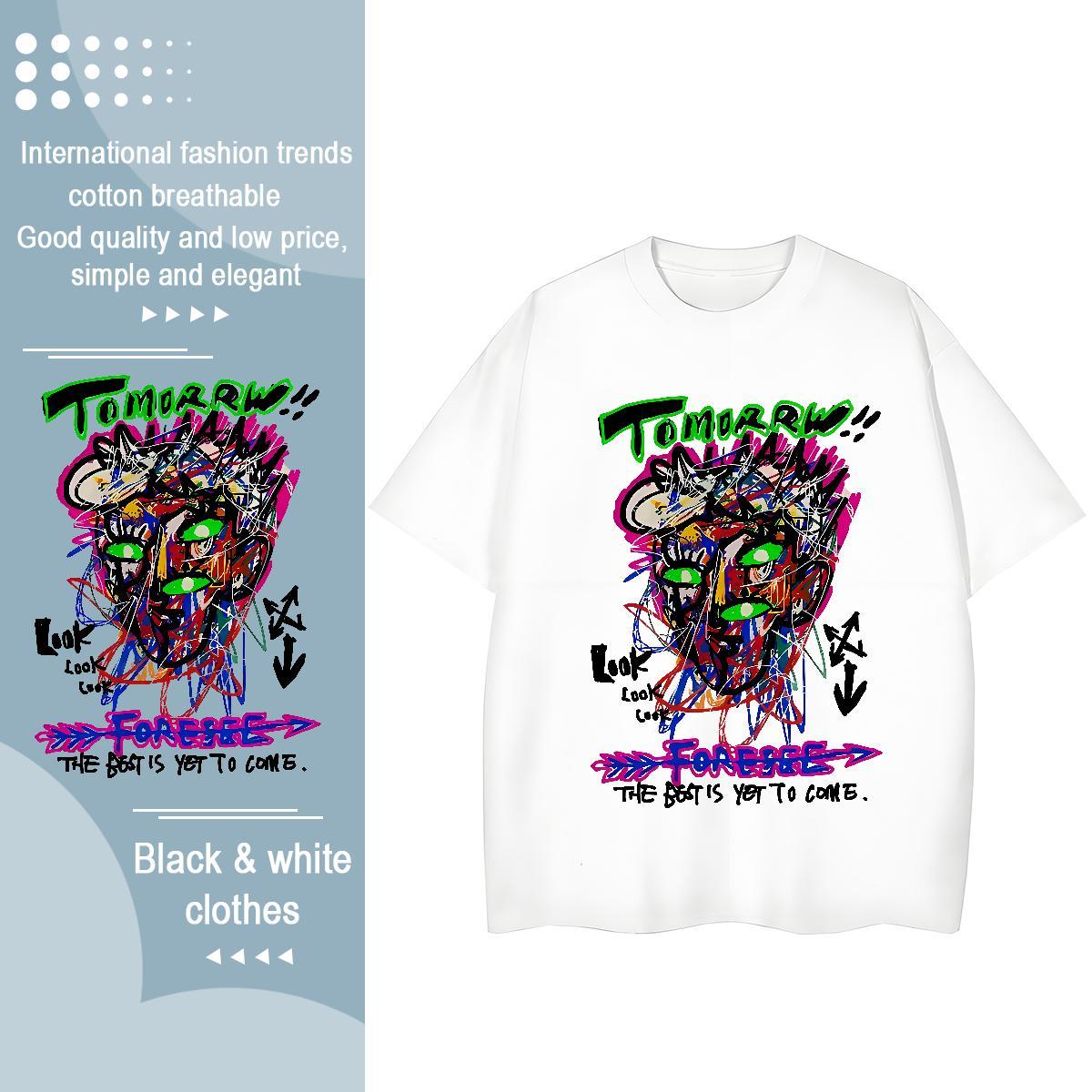 5A Unisex Tshirts 230g Cotton graffiti Beach T Shirt For Woman Crew Neck Plus Size Cartoon Clothings