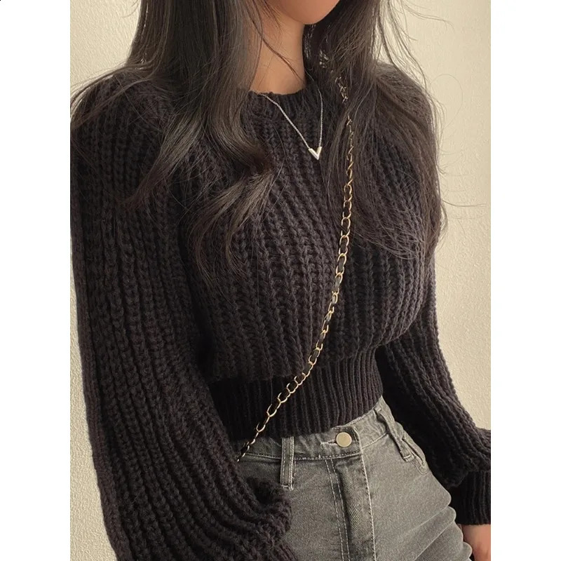 Loose Vintage Harajuku Lantern Long Sleeve Women Sweater Korean Autumn Winter Knitwear Soft Warm Tops Chic Solid Femme Sweater 240824