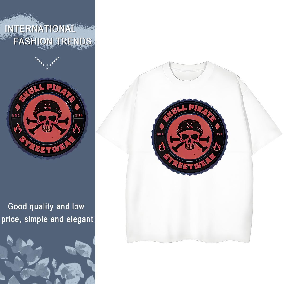Soft T Shirt For Man 230g Pure Cotton skull High Street Hip Hop Custom Printed Breathable Men Tshirts Fashion New Tops Shirt