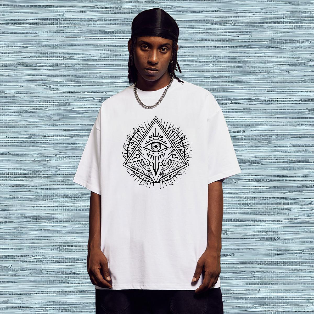 Popular T Shirts Men 100% Cotton 230g eye of the devil Hip Hop Black Oversized Breathable Crew Neck Men Tees Customized Clothings