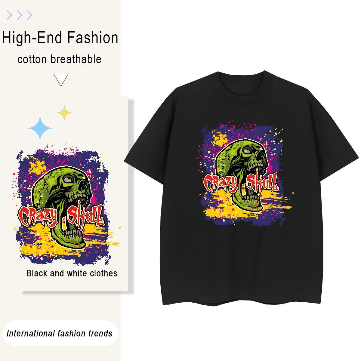 High Quality Mens T Shirts 230g Cotton skull Summer Casual Plus Size Cartoon Breathable Crew Neck Men Tees Free Shipping Tees Shirts