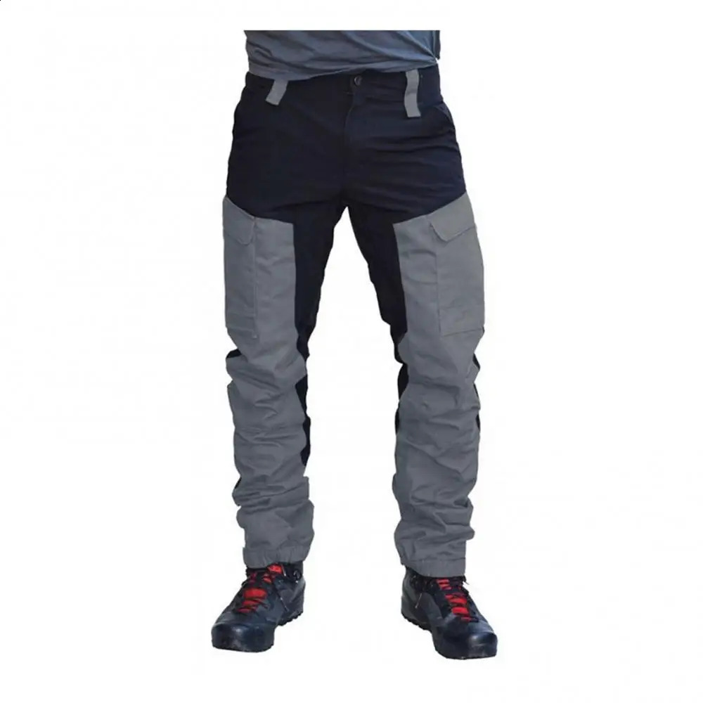 Men Fashion Color Block Multi Pockets Sports Long Cargo Pants Work Trousers 240812