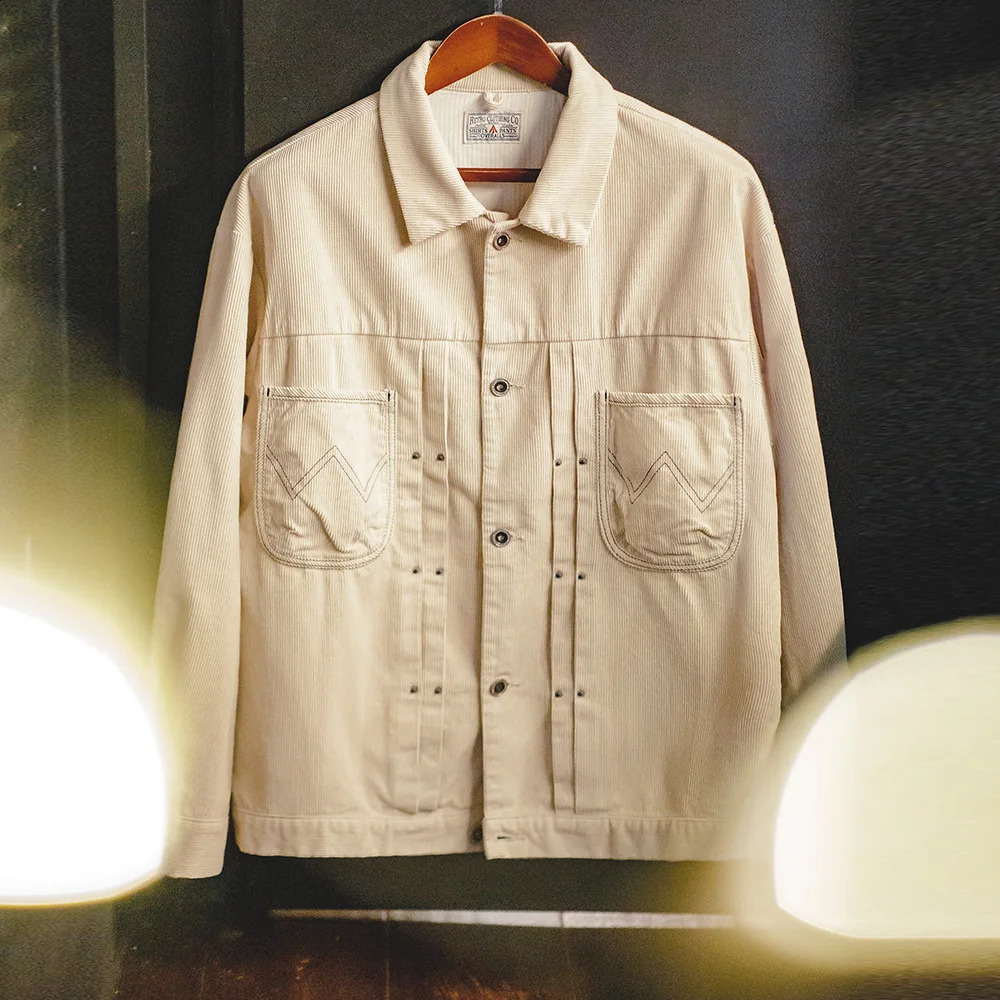 Maden Vintage Corduroy Jackets 100% Cotton Pocket Jacket Mens Flaxen Outerwear Solid Color Amekaji Workwear Autumn 240824